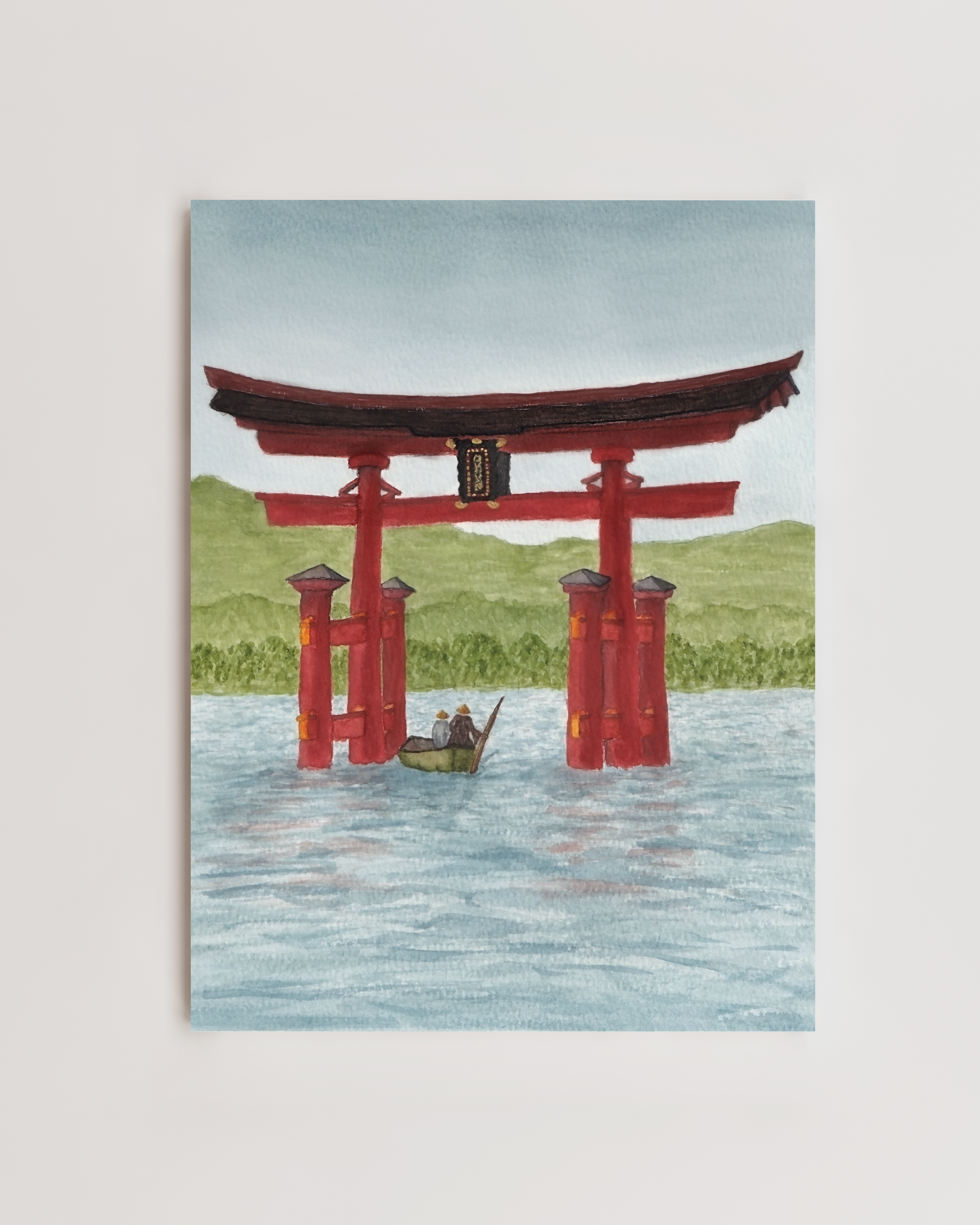 Floating Torii Gate of Itsukushima Shrine Watercolor Print
