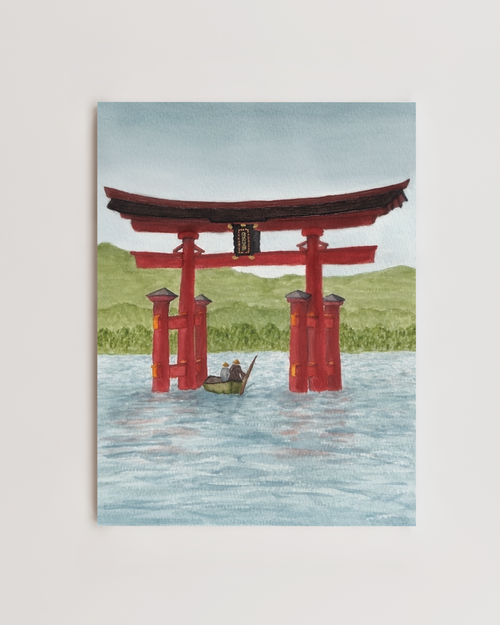 Floating Torii Gate of Itsukushima Shrine Watercolor Print